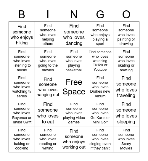 WHAT WE ENJOY & LOVE... Bingo Card