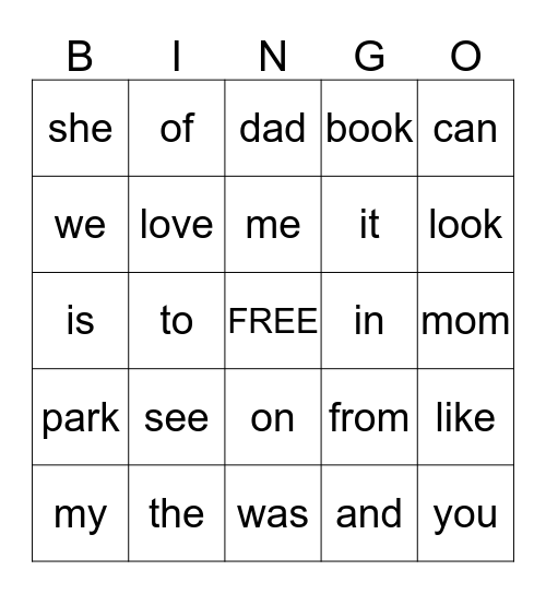 Word Wall Bingo Card