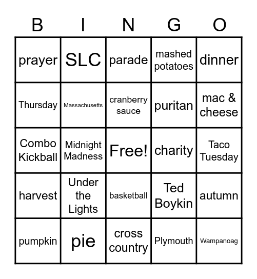 CSU Thanksgiving Bingo Card