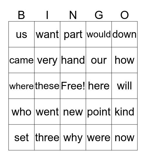 2nd Grade Sight Words Bingo Card