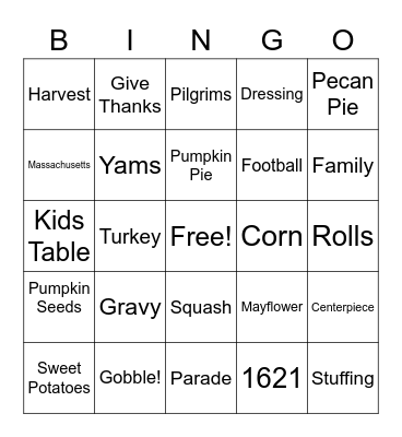 Thanksgiving Bingo Card