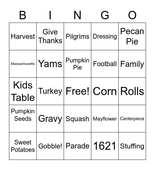 Thanksgiving Bingo Card