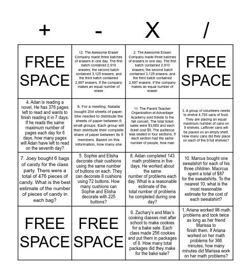 Division Bingo (Each is worth 1 Point on the Test!) Bingo Card