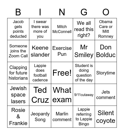 Updated Lappie Bingo Card