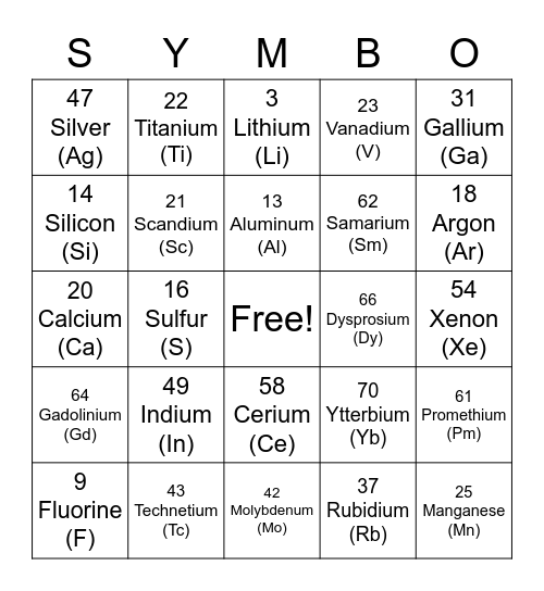 SYMBO Bingo Card