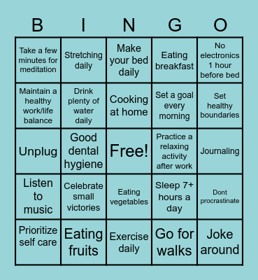 Healthy Habits Bingo Card