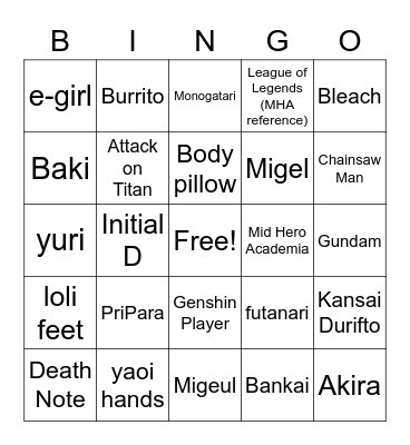 Anime Soc Bingo Card