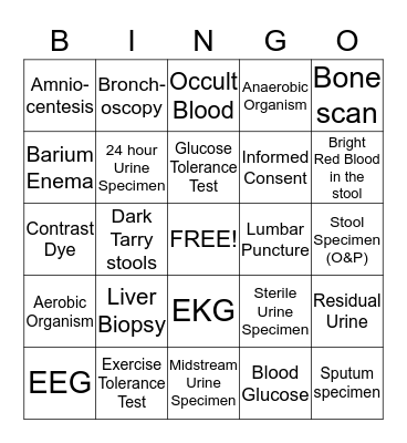 Diagnostic/Lab bingo Card