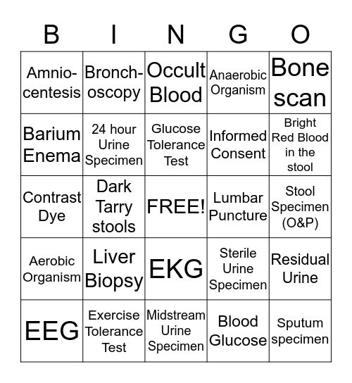 Diagnostic/Lab bingo Card