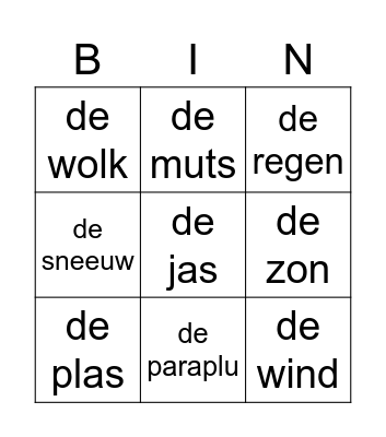 Het weer Bingo Card
