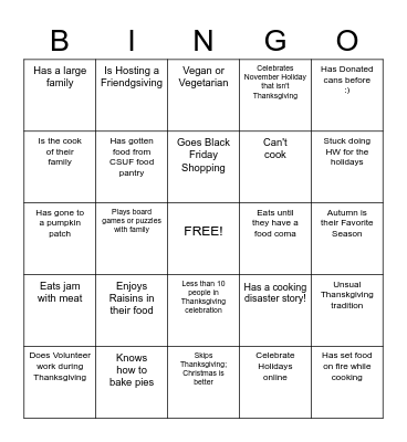 STANCE Thanksgiving Bingo Card