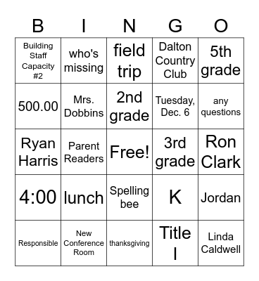 Faculty Meeting Nov 9th Bingo Card