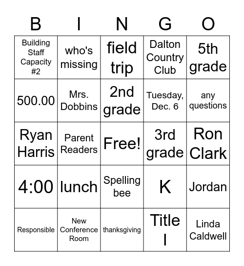 Faculty Meeting Nov 9th Bingo Card