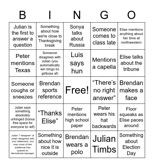 Group 51 <3 11/9 Bingo Card