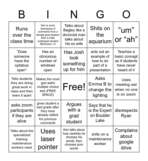 Ken Bingo Card