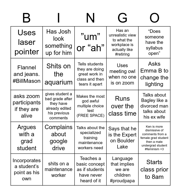 Ken Bingo Card