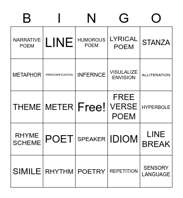 POETRY BINGO Card