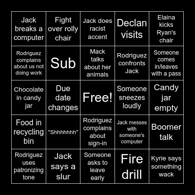 8th Period Bingo Card