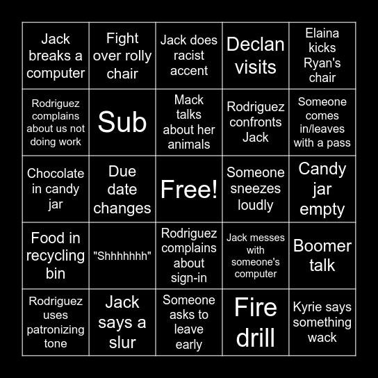 8th Period Bingo Card