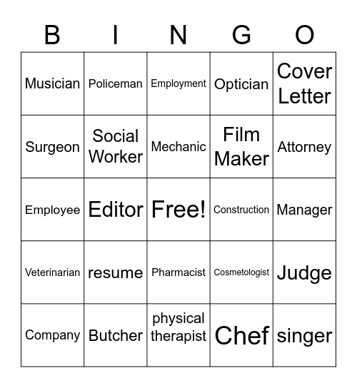 Careers Bingo Card