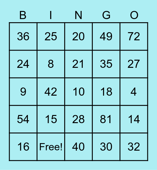 Multiplication Bingo! Bingo Card