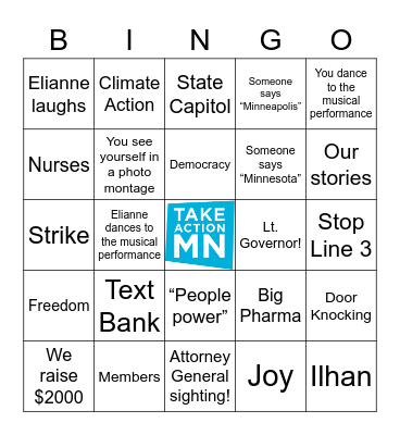 TakeAction Minnesota People's Celebration 2022 Bingo Card