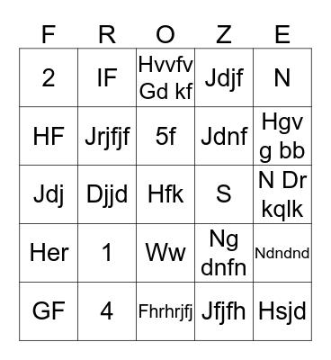 Frozen Bingo Card