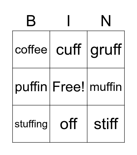 'ff' words Bingo Card