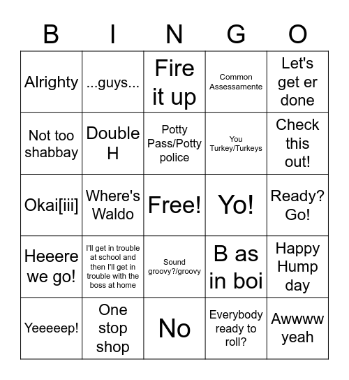 Stevens Bingo Card