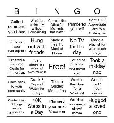 November Wellness Bingo Card