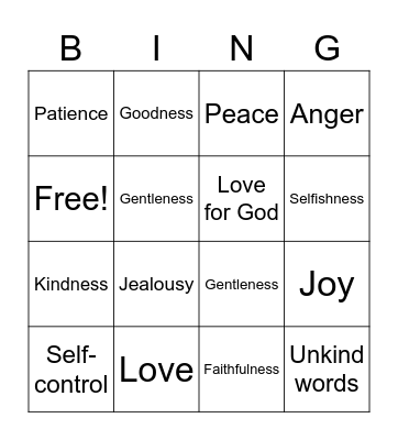 Heart Qualities Bingo Card