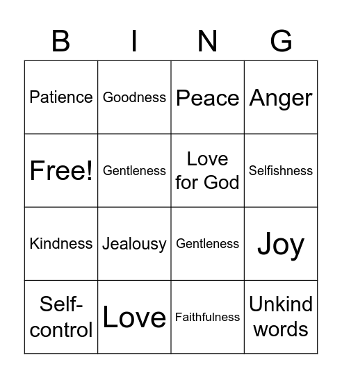 Heart Qualities Bingo Card