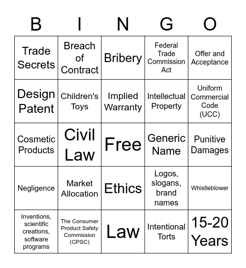 Business Ethics and Law Bingo! Bingo Card