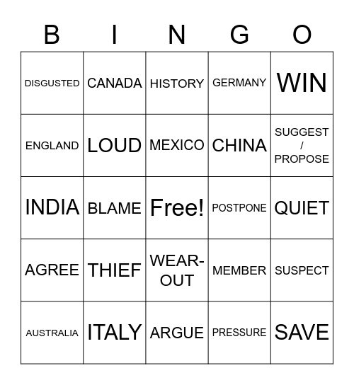 Chapter 28 Vocabulary Bingo Card