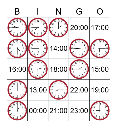 Analog & 24 Hour Clock Bingo Card