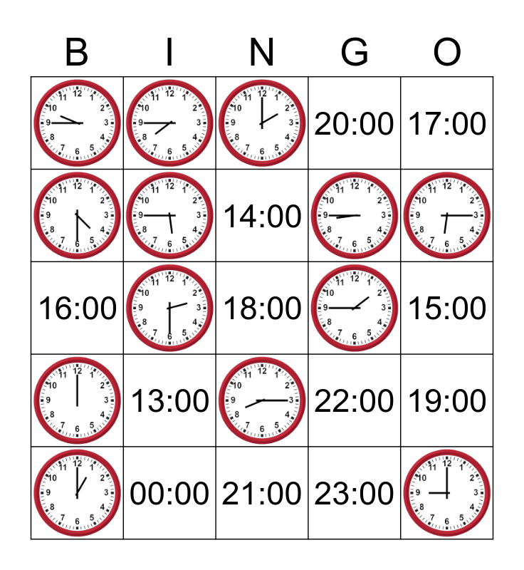 Analog & 24 Hour Clock Bingo Card