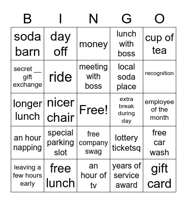 Employee Recognition Bingo Card