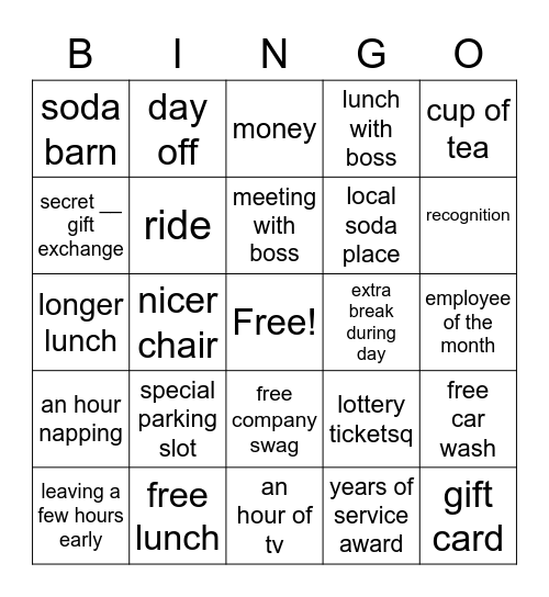 Employee Recognition Bingo Card