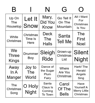 Christmas Song Bingo Card