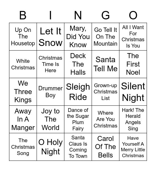 Christmas Song Bingo Card