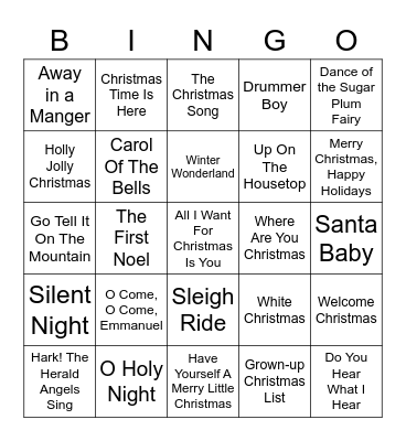 Christmas Song Bingo Card