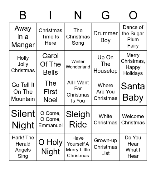 Christmas Song Bingo Card