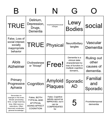 DEMENTIA BINGO! Bingo Card