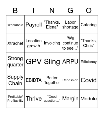 Q3 Earnings Call Bingo Card