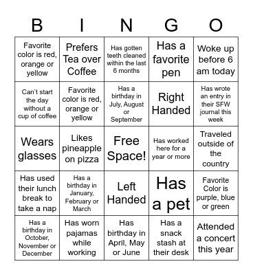 Team Up! Bingo Card