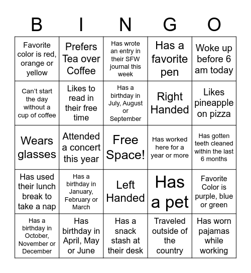 Team Up! Bingo Card