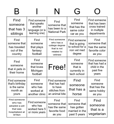 WTAH BINGO Card