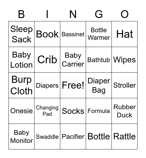 Baby Shower Bingo Card