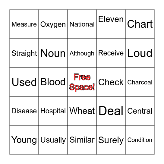Word Bingo! Bingo Card