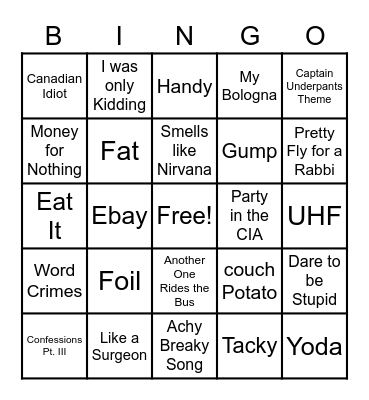 Round 1: Weird Al Bingo Card